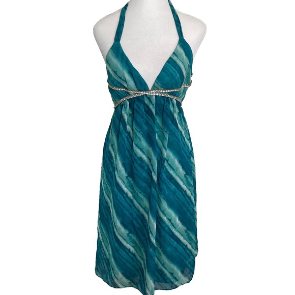 ABS by Allen Schwartz Dresses & Skirts - VTG Y2K ABS Allen Schwartz Dress Size 2 Blue Watercolor Rhinestone Mermaid Fairy